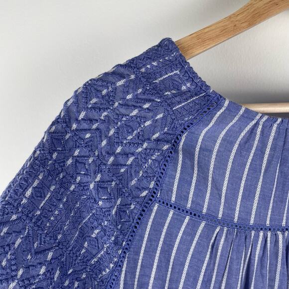 Free People NWT Lola Embroidered Tiered Mini Dress Chambray Blue Babydoll XS - Picture 10 of 12